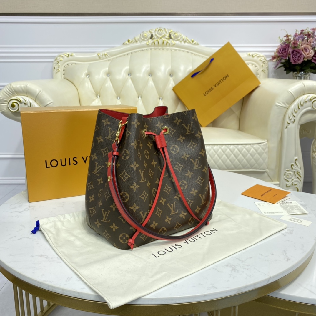 Louis Vuitton NEONOE MM Bucket Bag Monogram M44021 Coquelicot Red